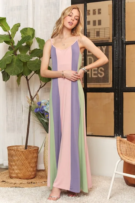Color Block Sleeveless Maxi Cami Dress