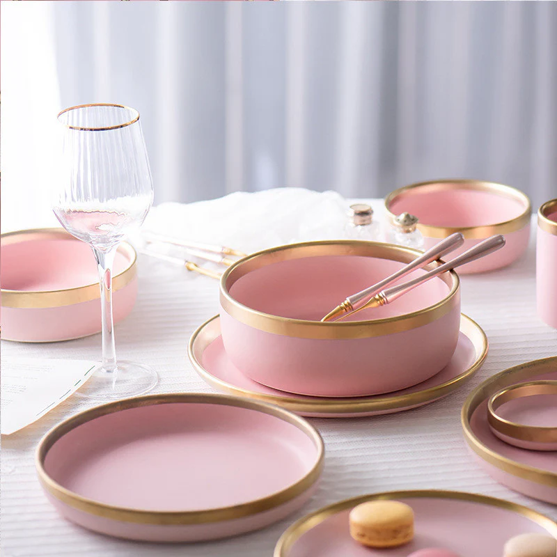Pink & Gold Porcelain Dinnerware