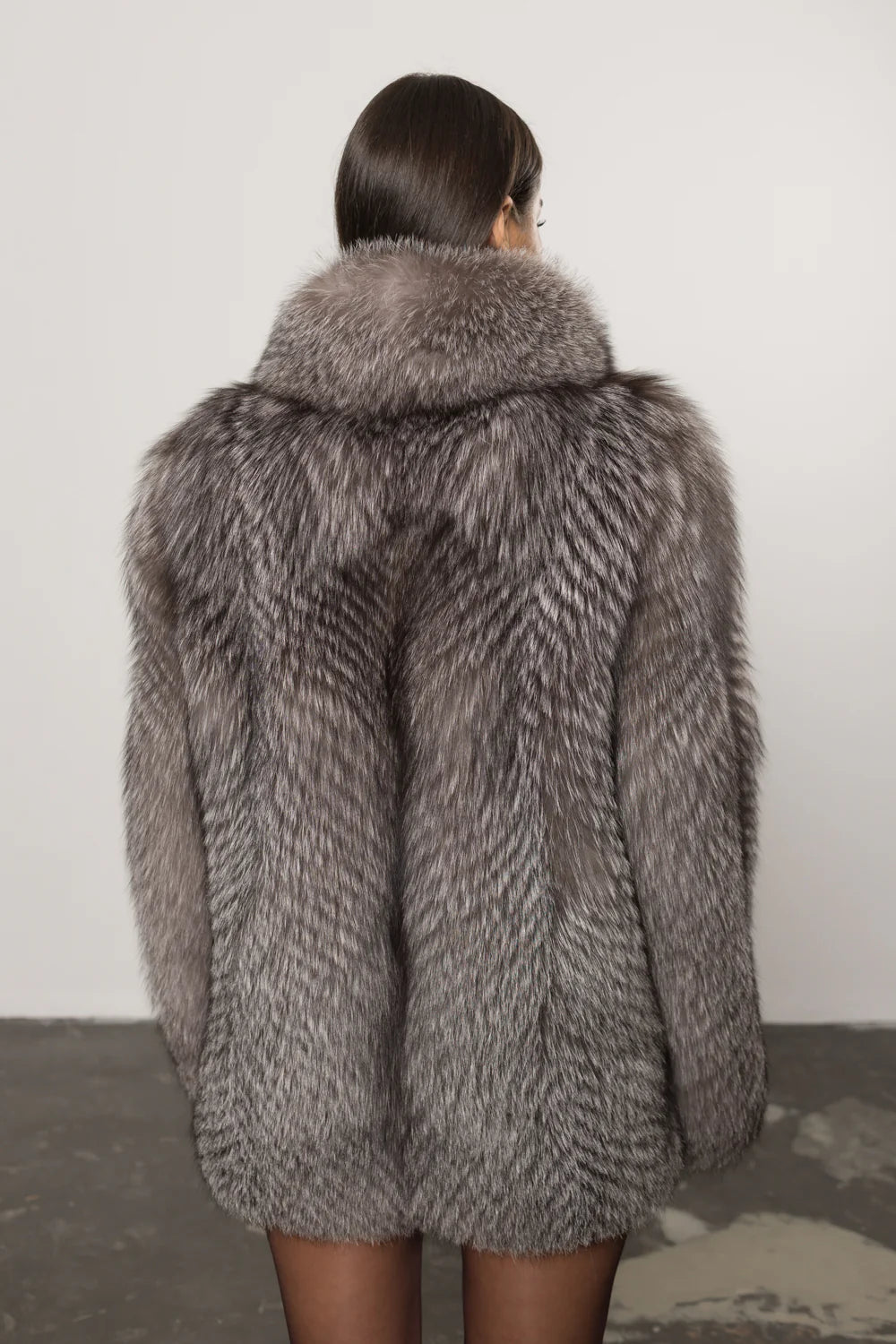 Haină din Blană Naturală de Vulpe Argintie, Femei, Silver Fox 435