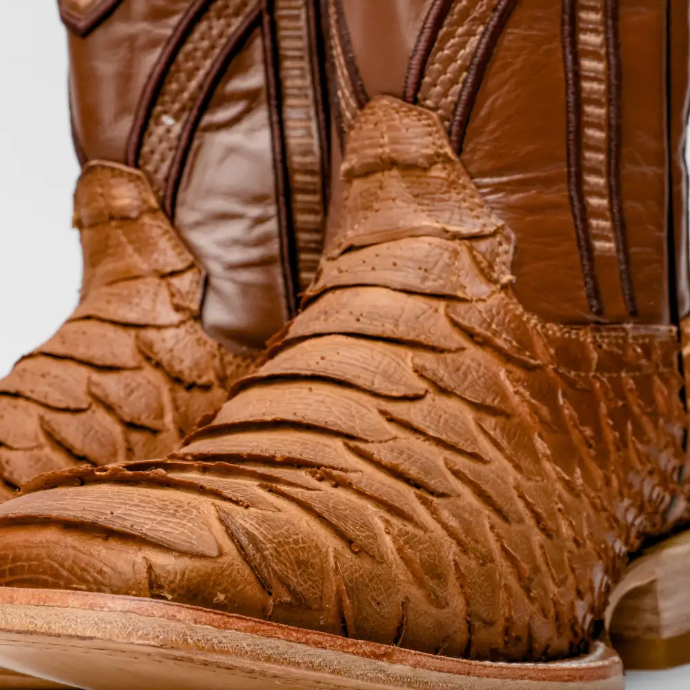 Matte Tan Jumbo Python Leather Boots - Square Toe