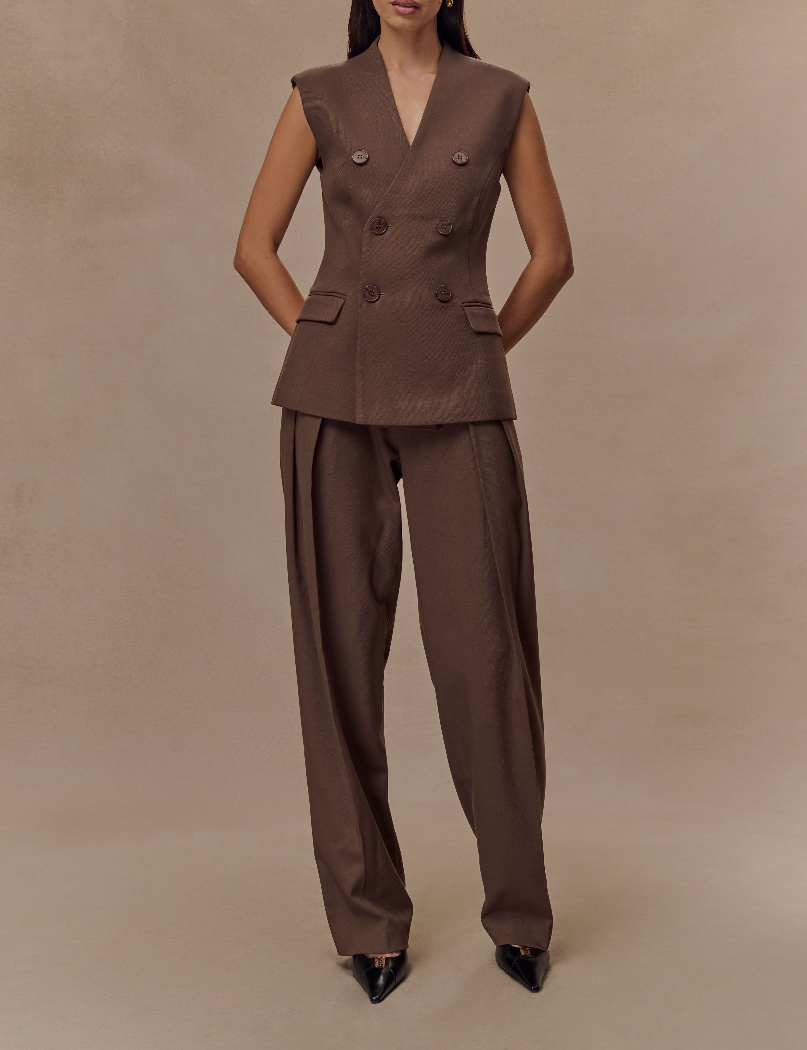 Chocolate Pleated High Waisted Pants