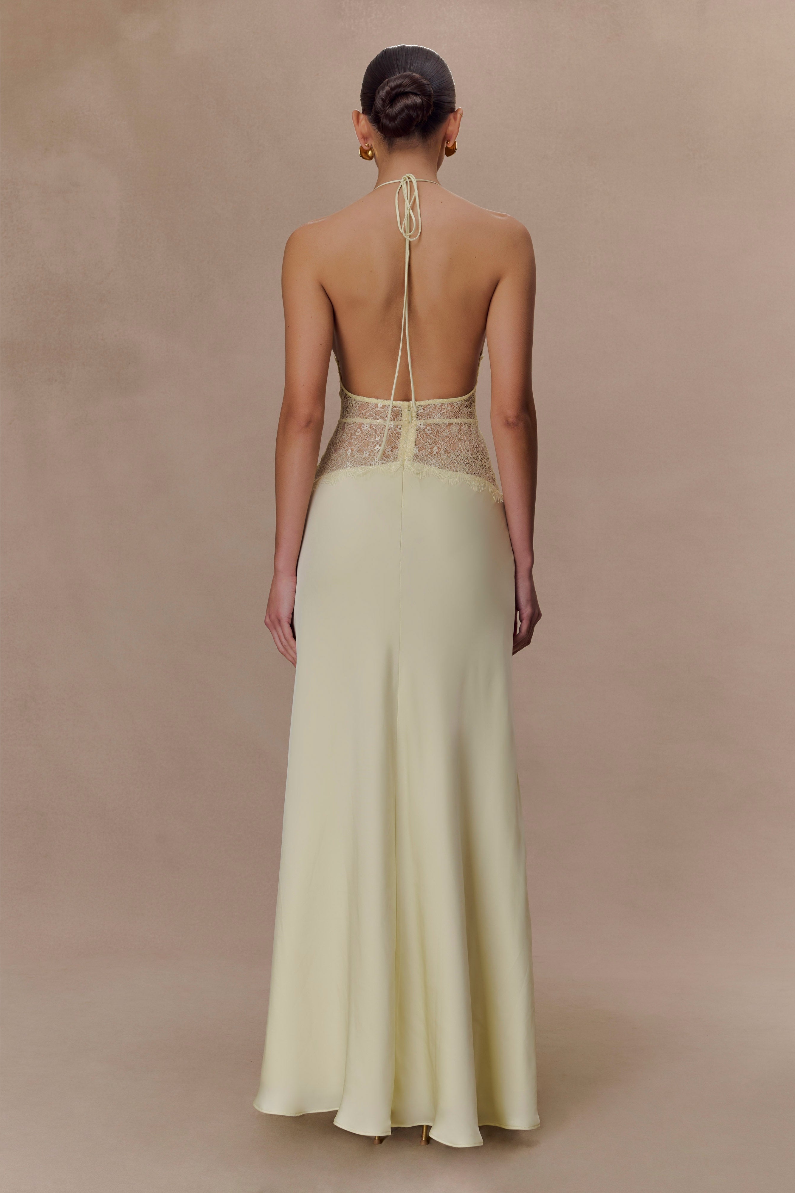 Lemon Lace And Satin Maxi Dress