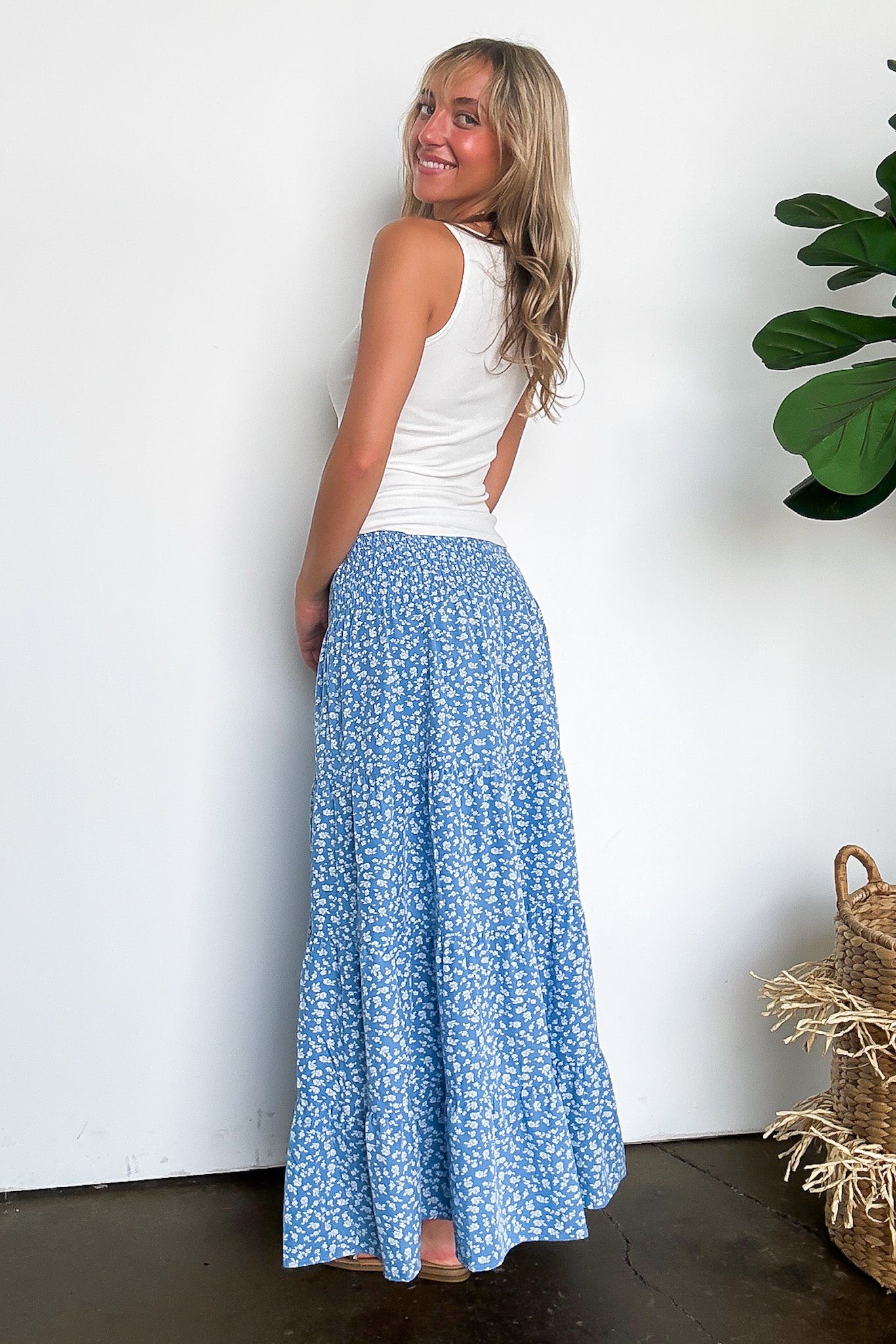 Floral Smocked Midi Skirt
