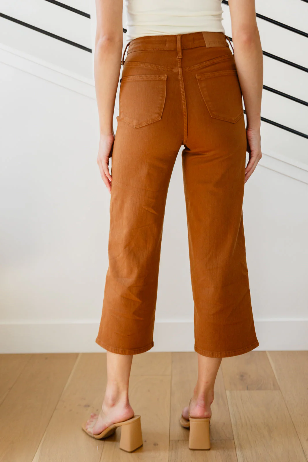 Blue Briar High Rise Control Top Wide Leg Crop Jeans in Camel
