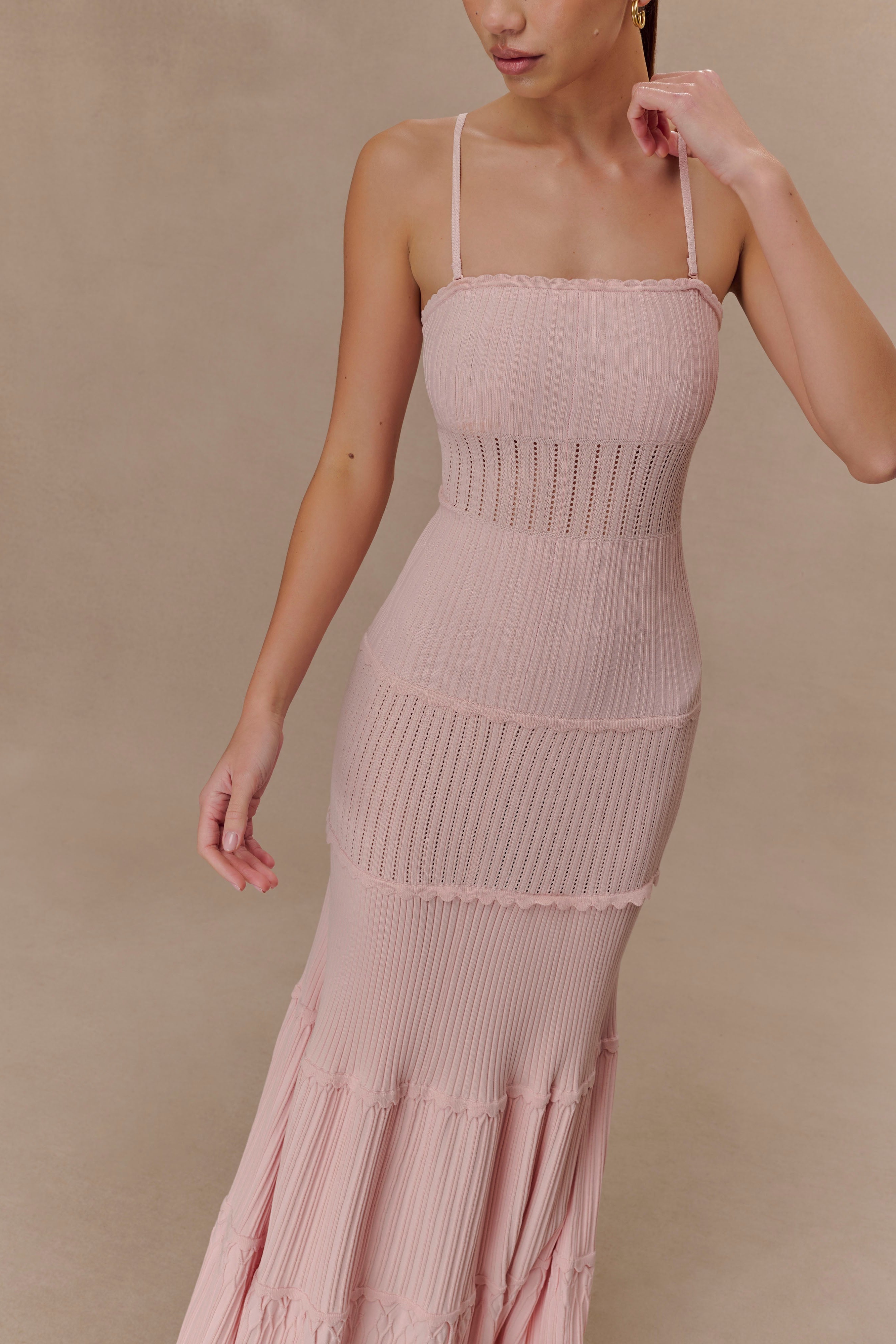 Pink Pointelle Knit Maxi Dress