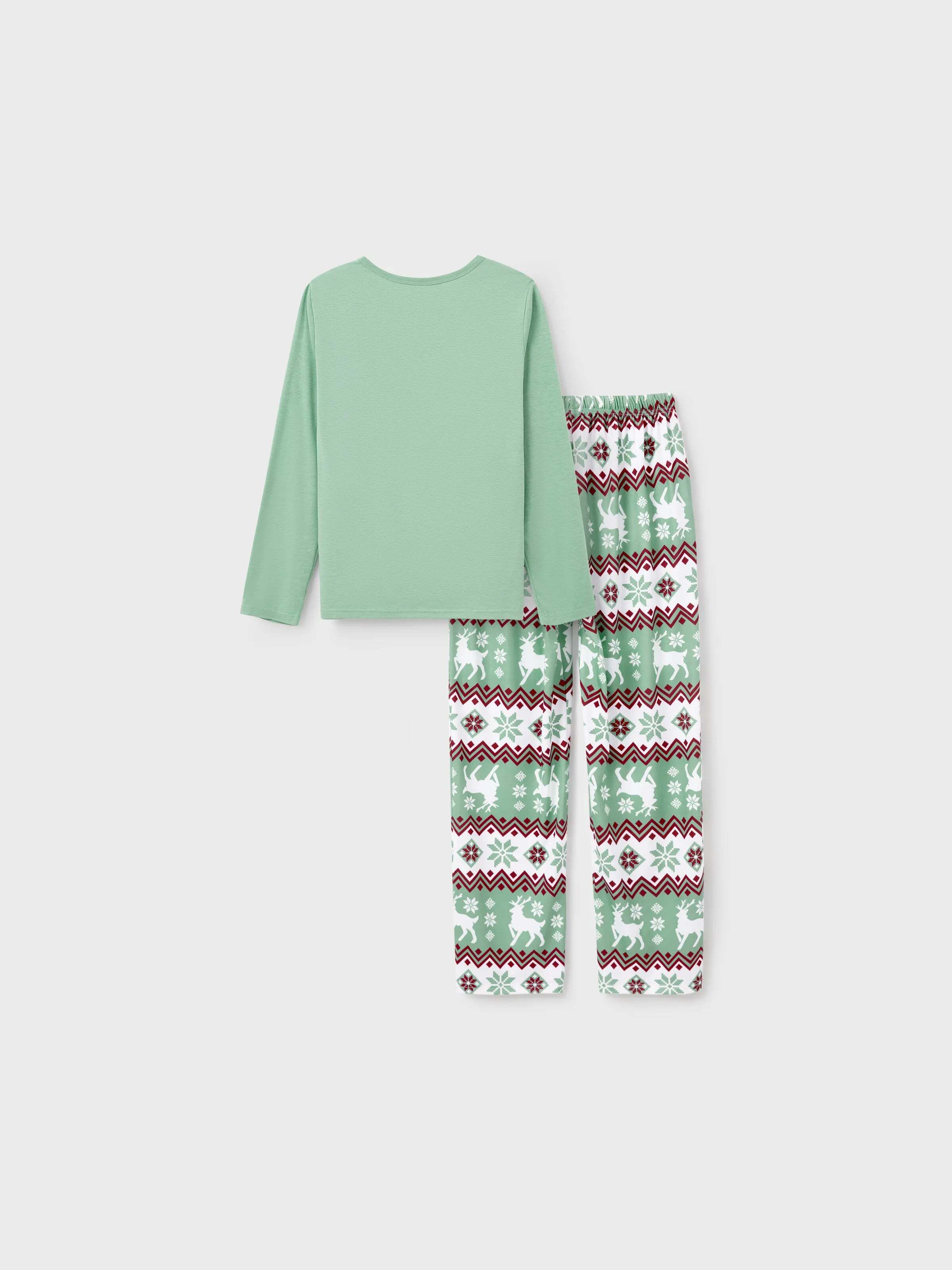 Christmas Matching Family Pajamas Set Christmas Spirit and Snowflake Print PJS with Christmas Socks Pale Green