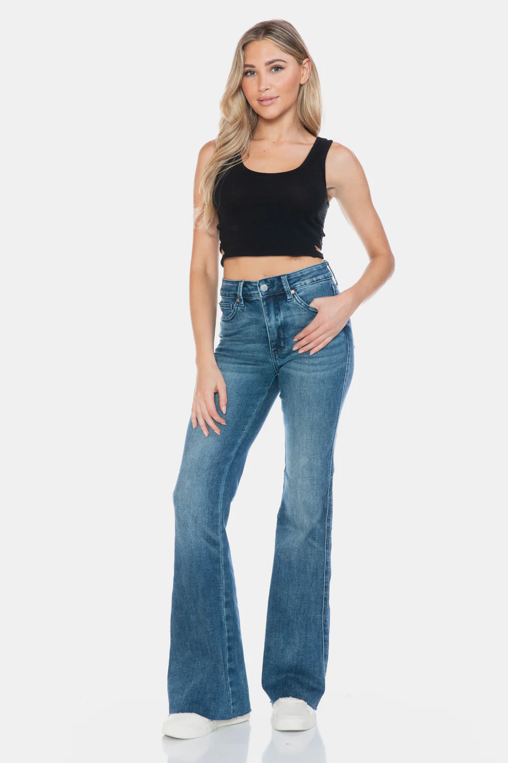 Blue Full Size Tummy Control Cut Hem Flare Jeans
