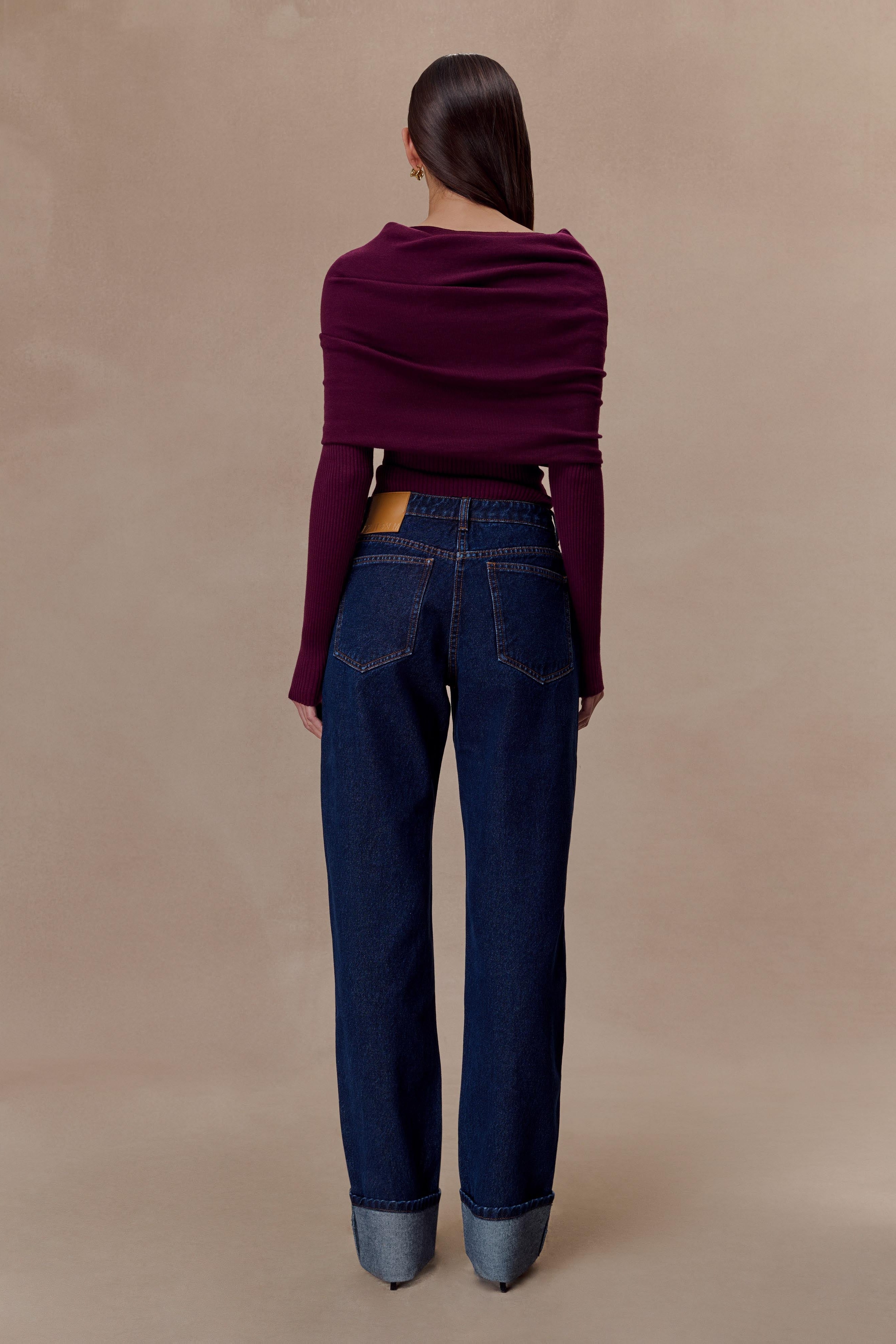 Blue Straight Leg Cuffed Jeans