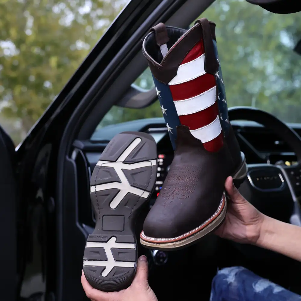 Brown USA Flag Leather Work Boots - Composite Toe