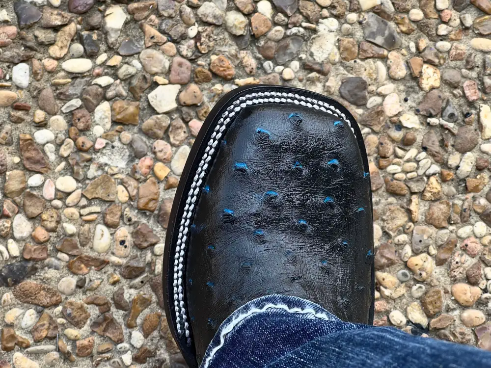 Men’s Black-Blue Ostrich Leather Boots With Red Soles
