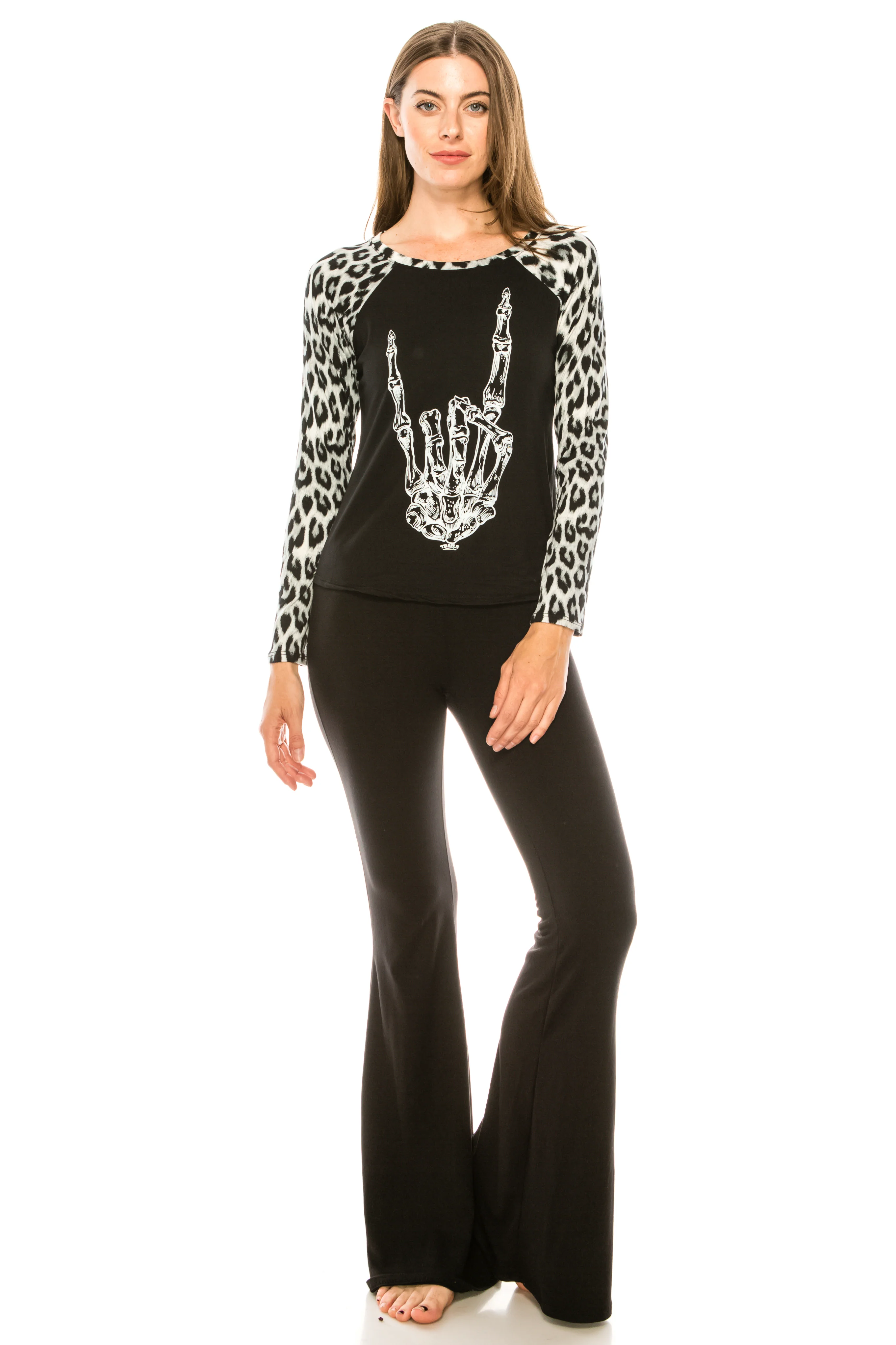 METAL FINGERS GREY LEOPARD LONG SLEEVE RAGLAN