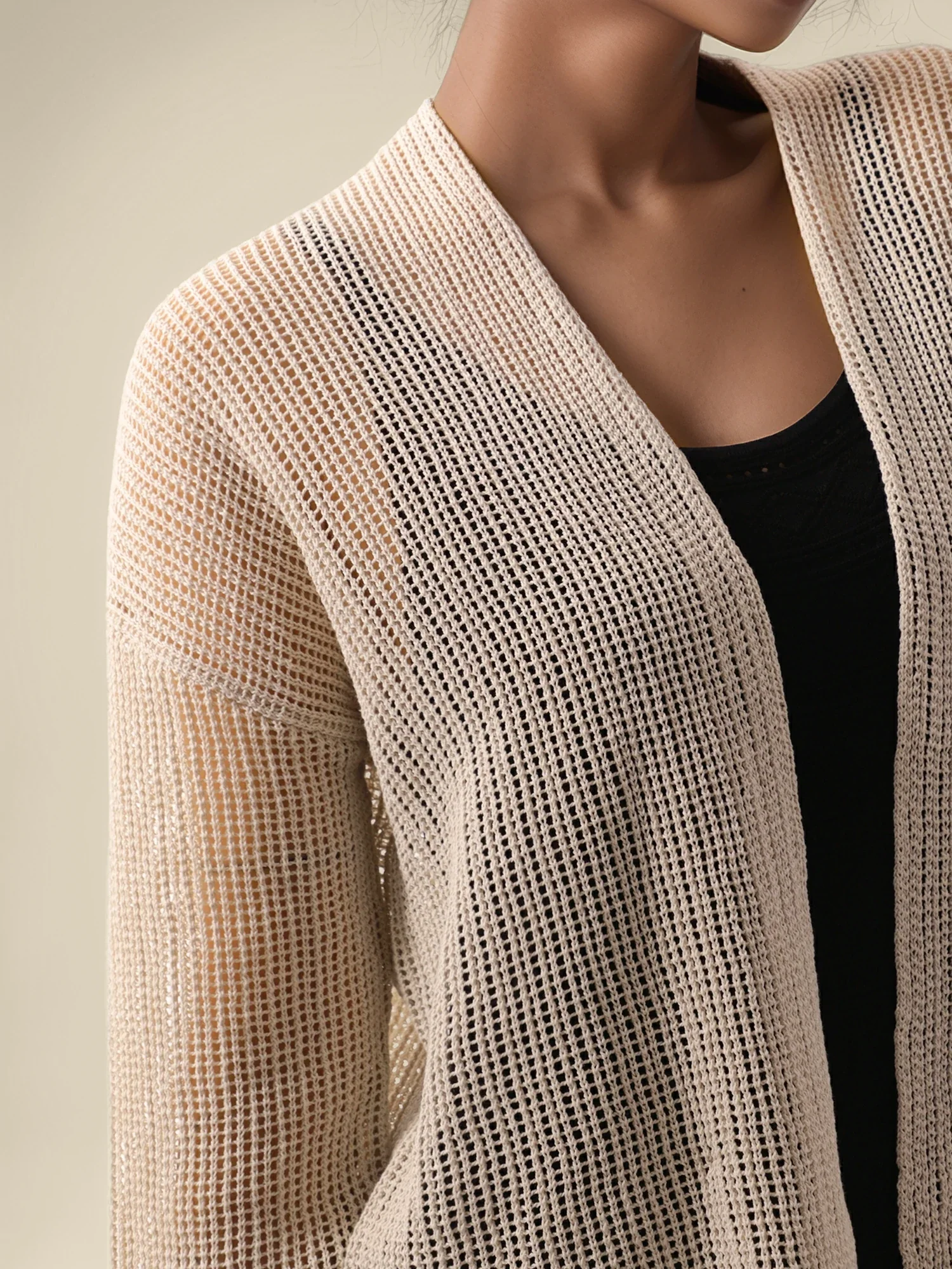 Cotton & Lyocell Long Sleeve Hollow Cardigan