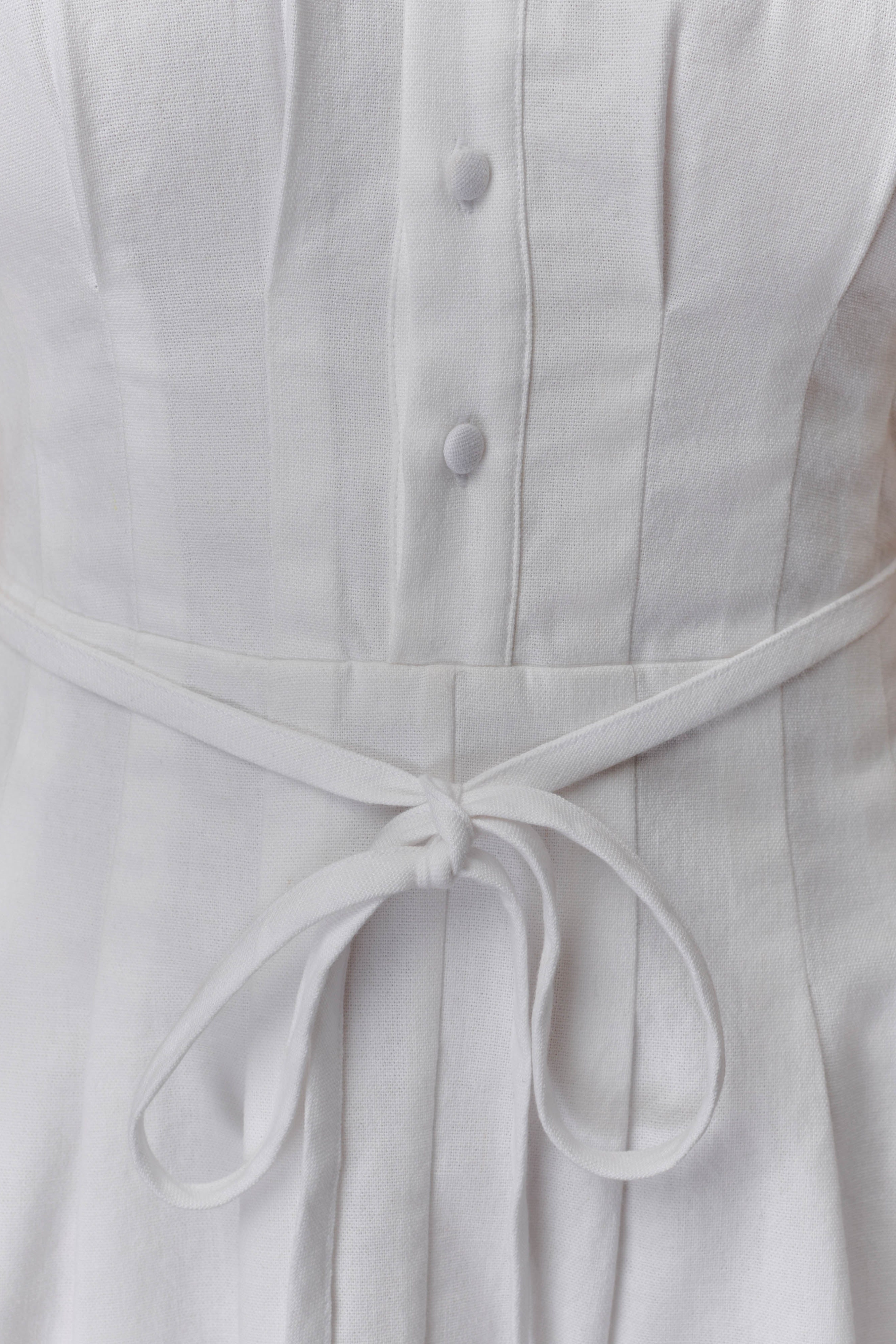 White Buttoned Linen Mini Dress