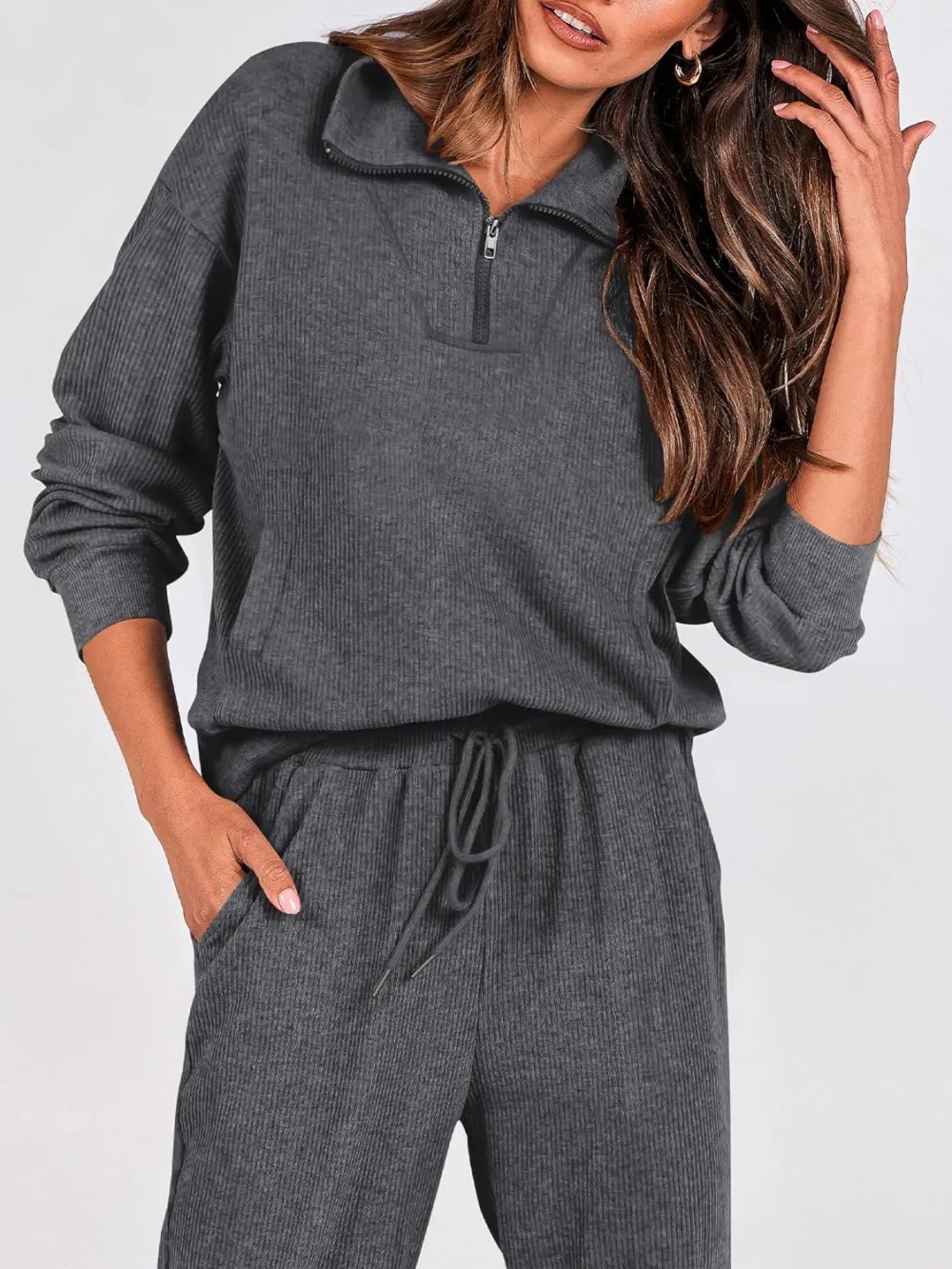 Women's Long Sleeve Half Zip Sweatshirt Sweatpants Lounge Set Sweatsuits with Pockets