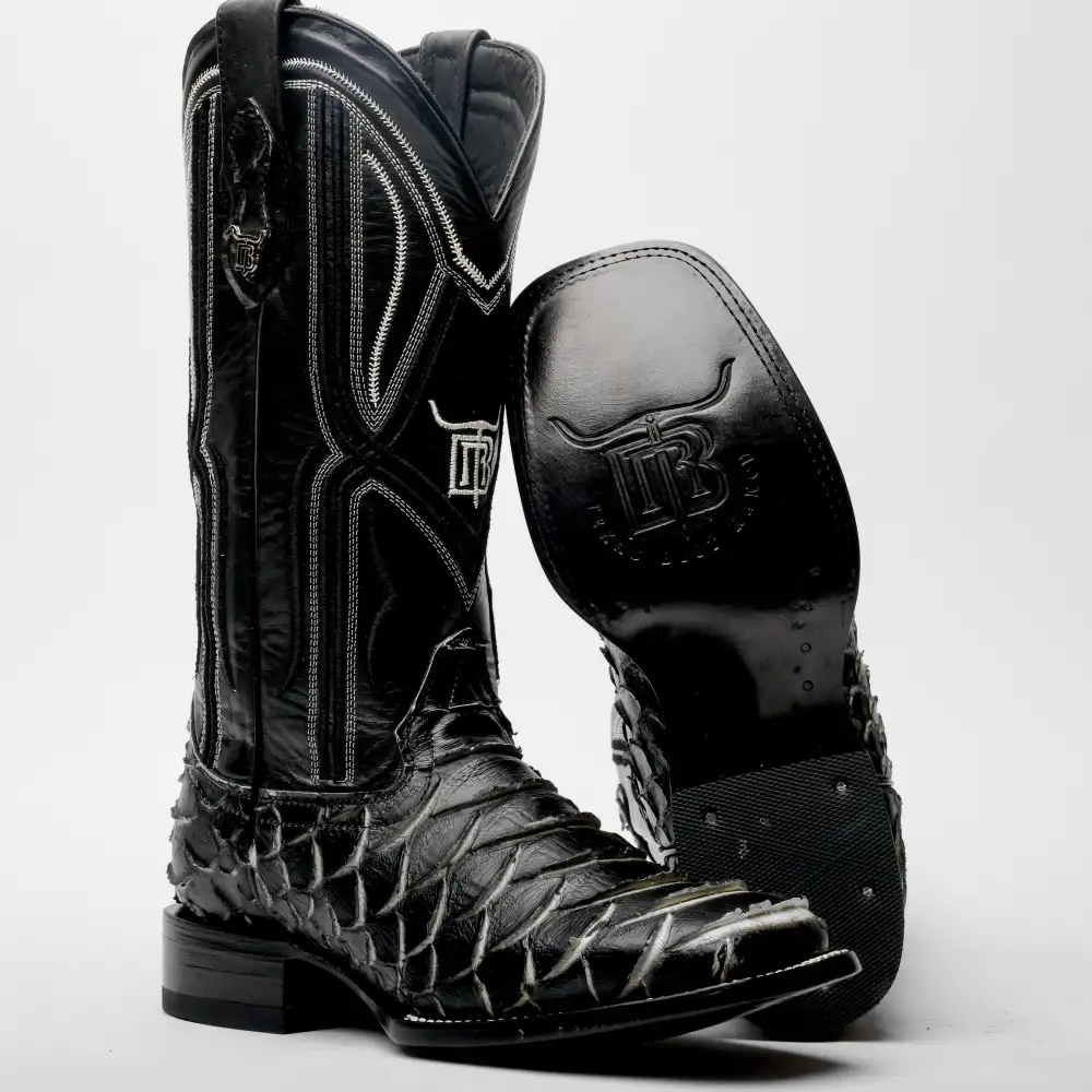 Black/White Jumbo Python Leather Boots - Square Toe