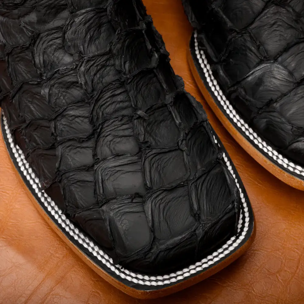 AUTHENTIC Black Pirarucu Boots - Square Toe