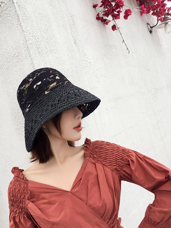 Leisure Print Sun-Protection Straw Hat