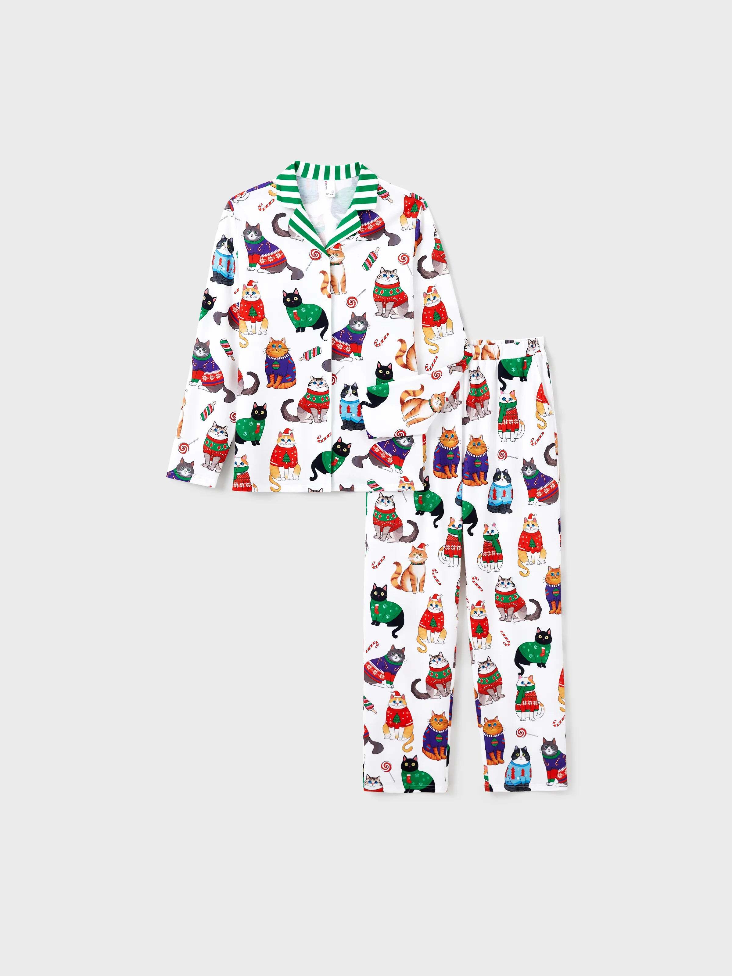 Christmas Matching Family Pajamas Set Christmas Cat Print PJS with Christmas Socks Multi-color