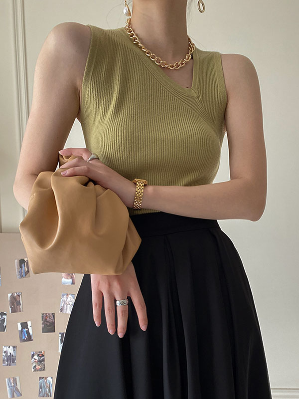 Asymmetric Solid Color Sleeveless V-Neck Vest Top