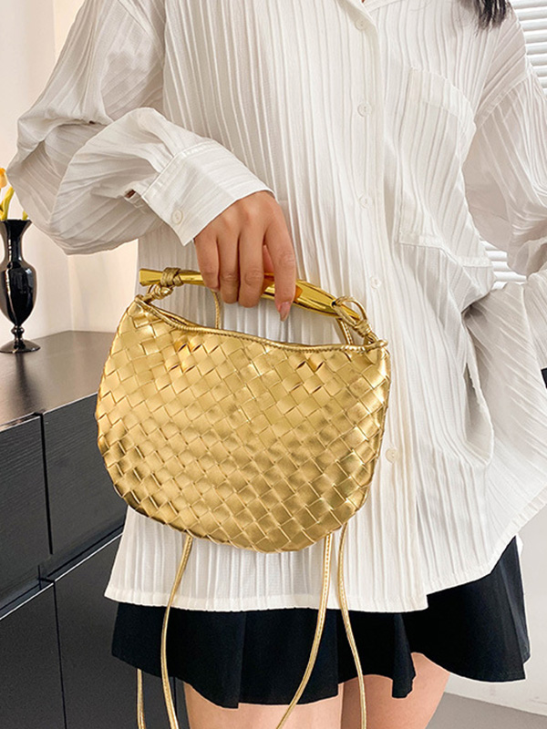 Geometric Split-Joint Woven Zipper Handbags Bags