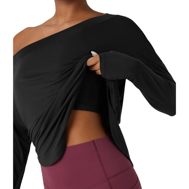 Women’s One-Shoulder Long Sleeve Yoga Top with Built-In Bra