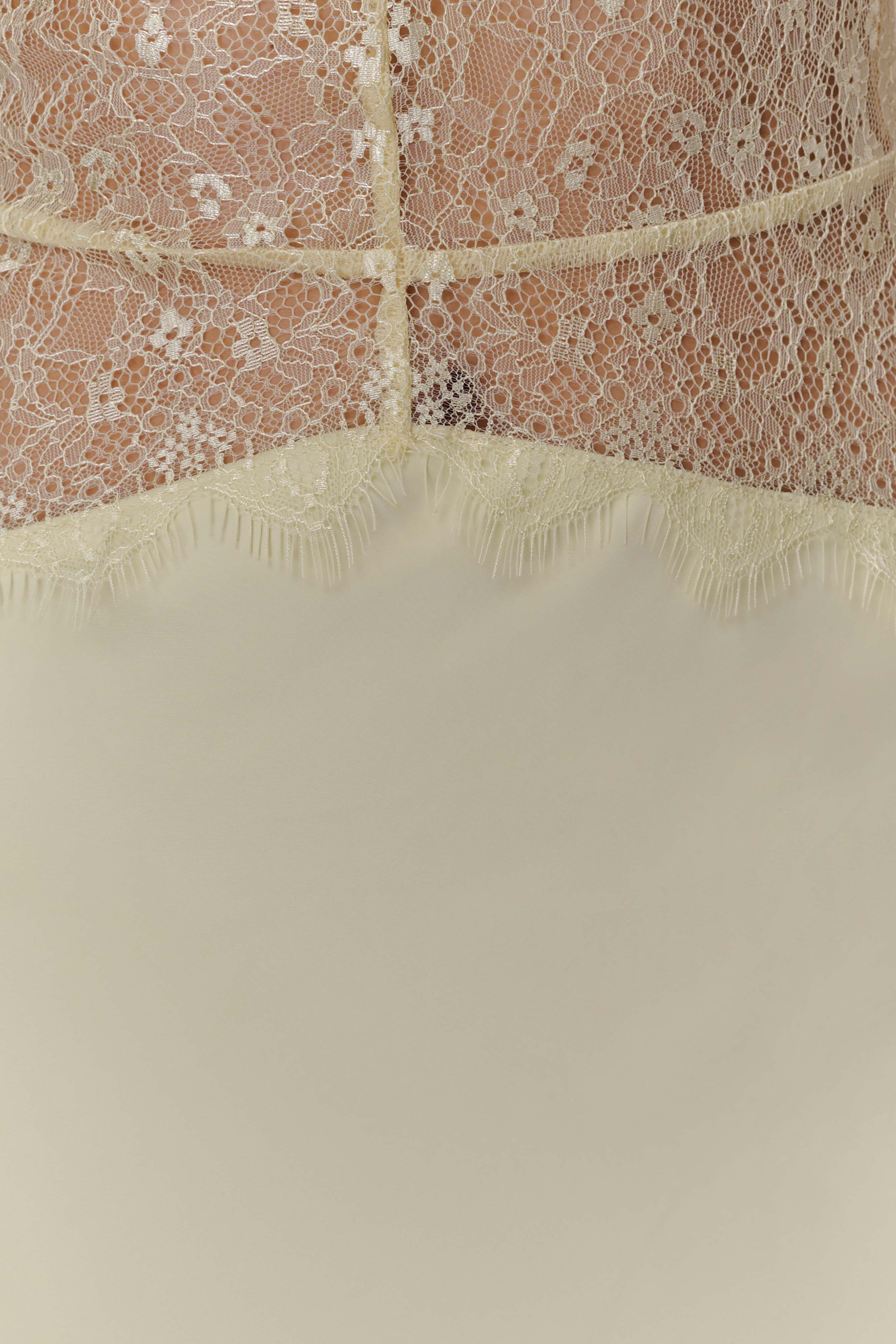 Lemon Lace And Satin Maxi Dress