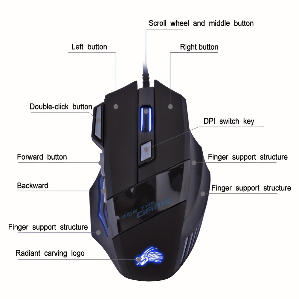 Wired Gaming Mouse 7 Button Backlit Ergonomic USB Mice 5500 DPI Backlight Adjustable Optical Mice For PC Gamer Computer Desktop