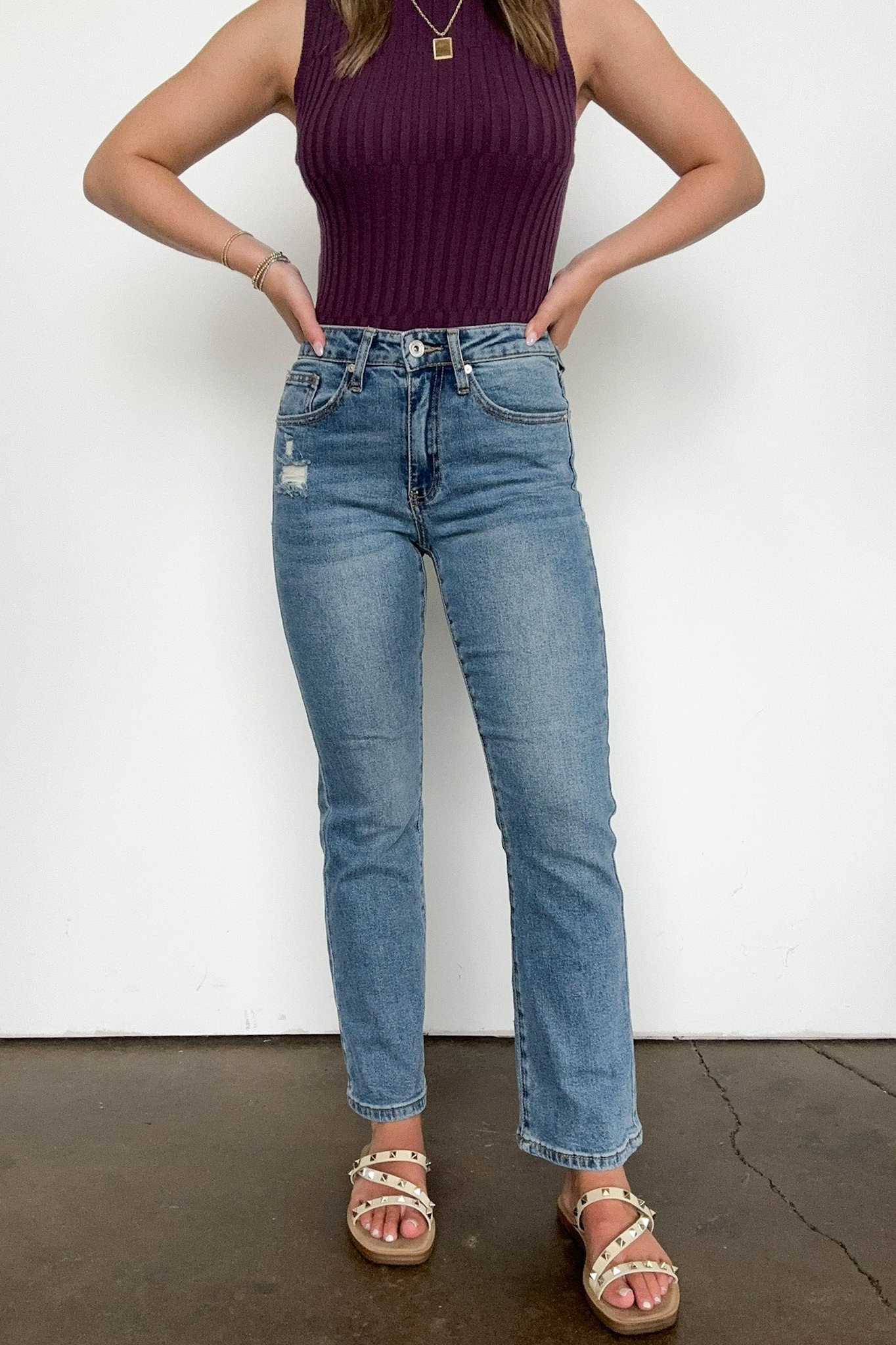 Mid Rise Slim Straight Jeans