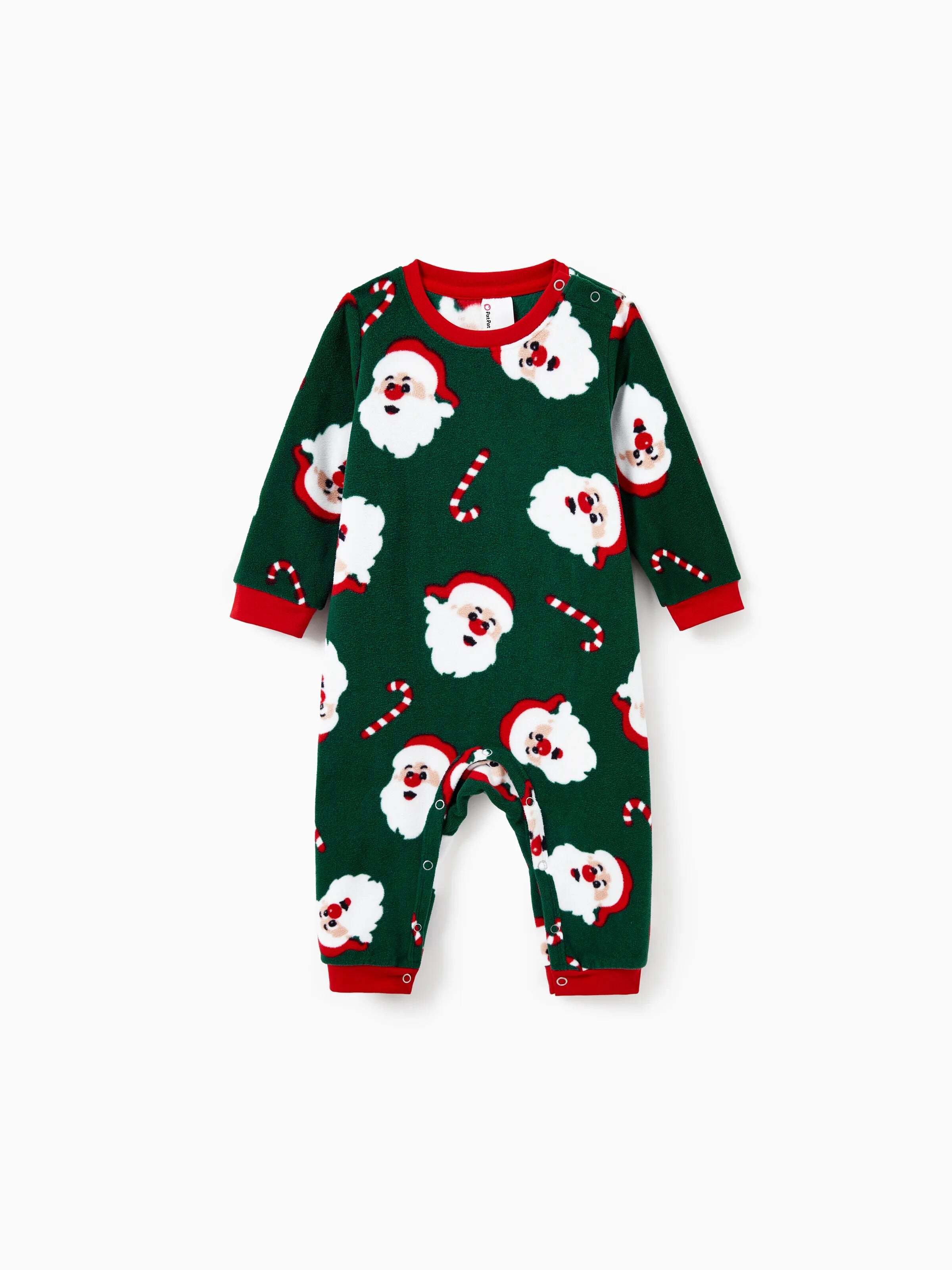 Christmas Matching Family Fleece Pajamas Set Santa Claus and Candy Cane Print PJS with Christmas Socks Dark Green