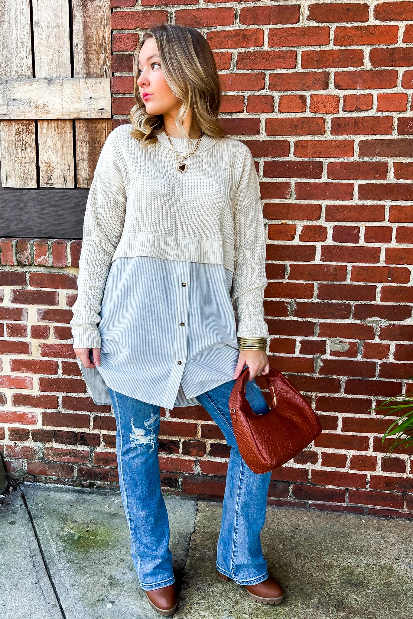 Split Seconds Knit and Button Down Top