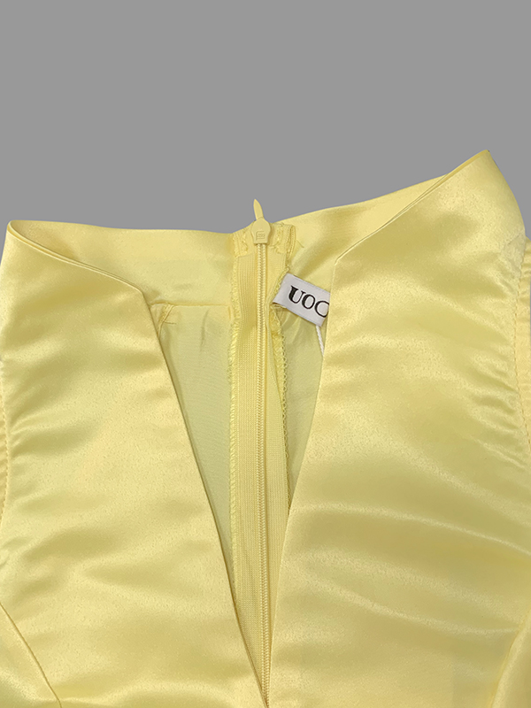 A-Line Loose Belted Pleated Pockets Solid Color V-Neck Midi Dresses