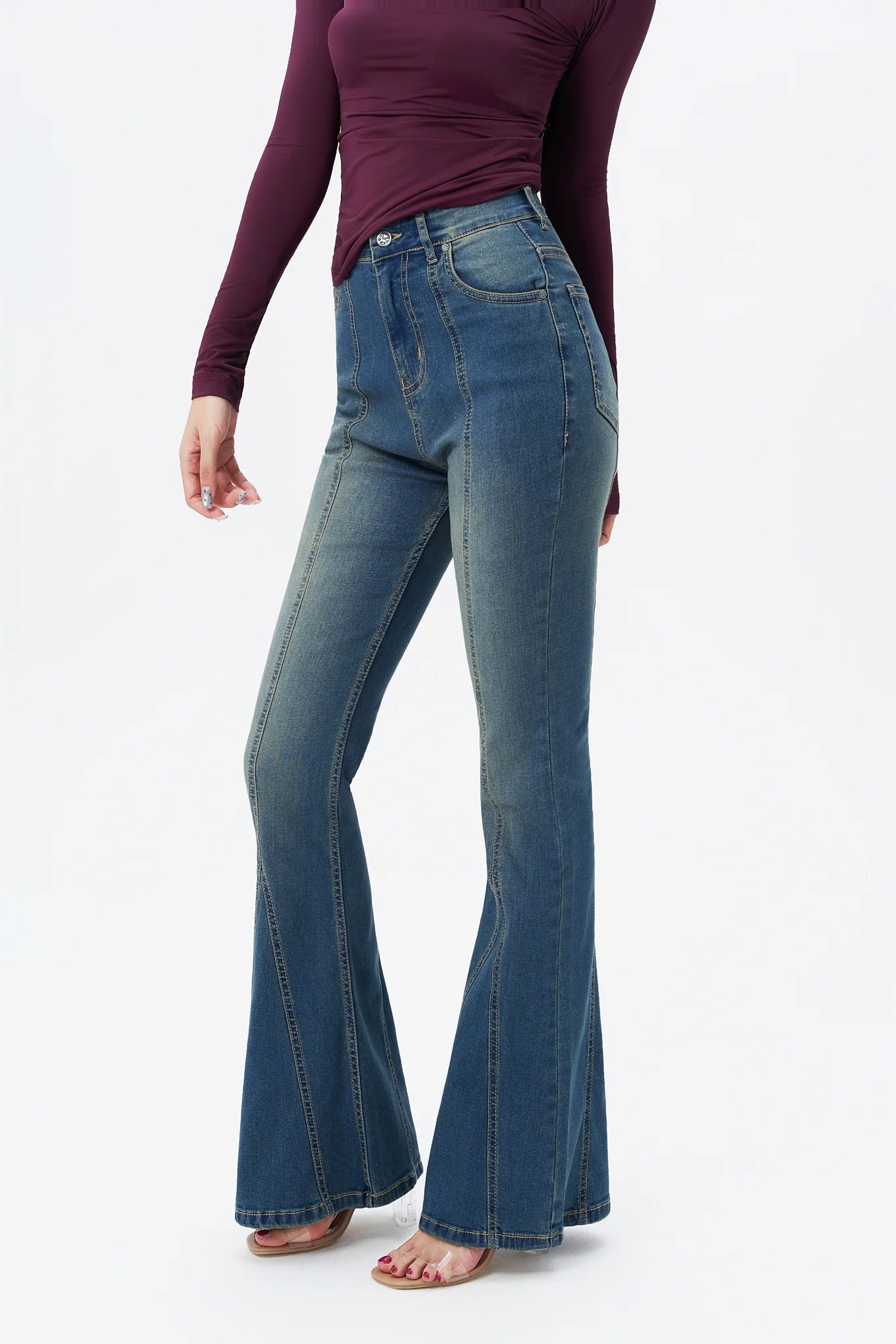 Bohemian Feels Raw Hem Stretch Flare Jeans
