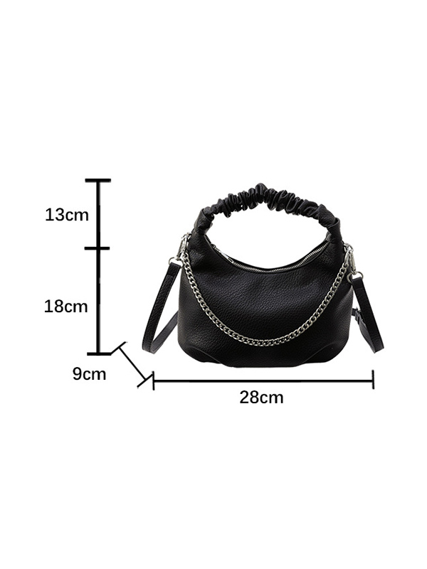 Chains Pleated Solid Color Zipper Handbags Crossbody Bags