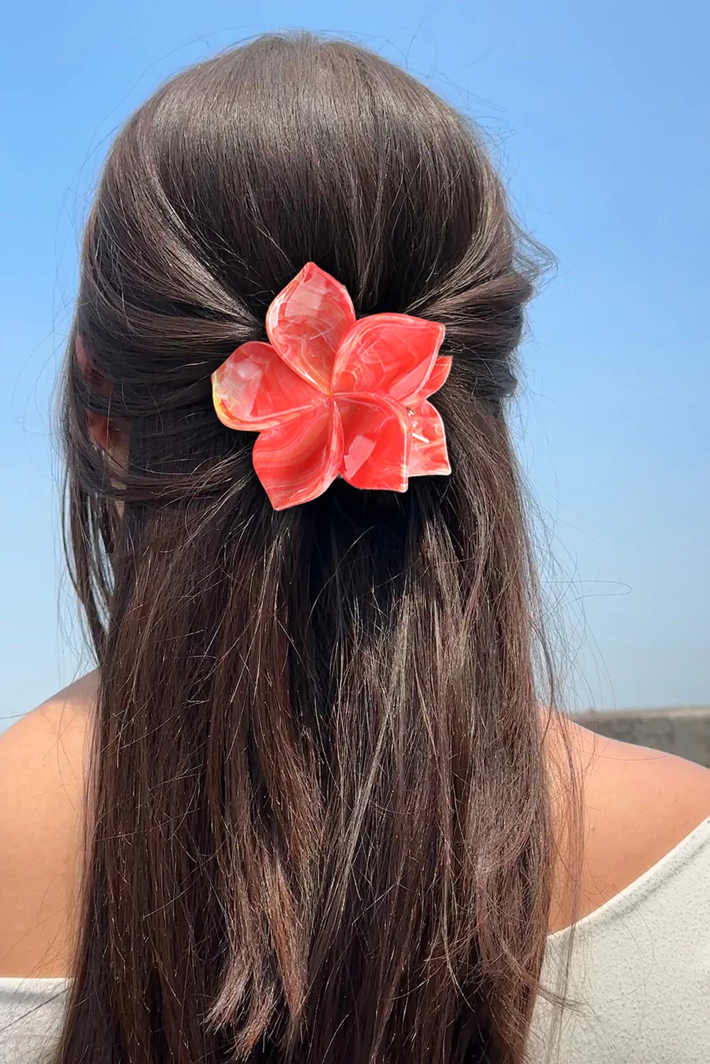 Tomato Red Flower Shape Resin Hair Claw Clip