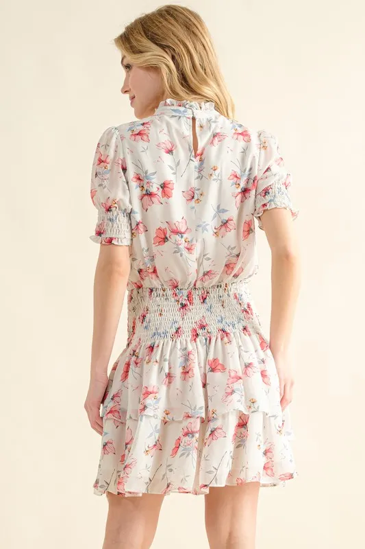 Floral Print Smocked Waist Mini Dress