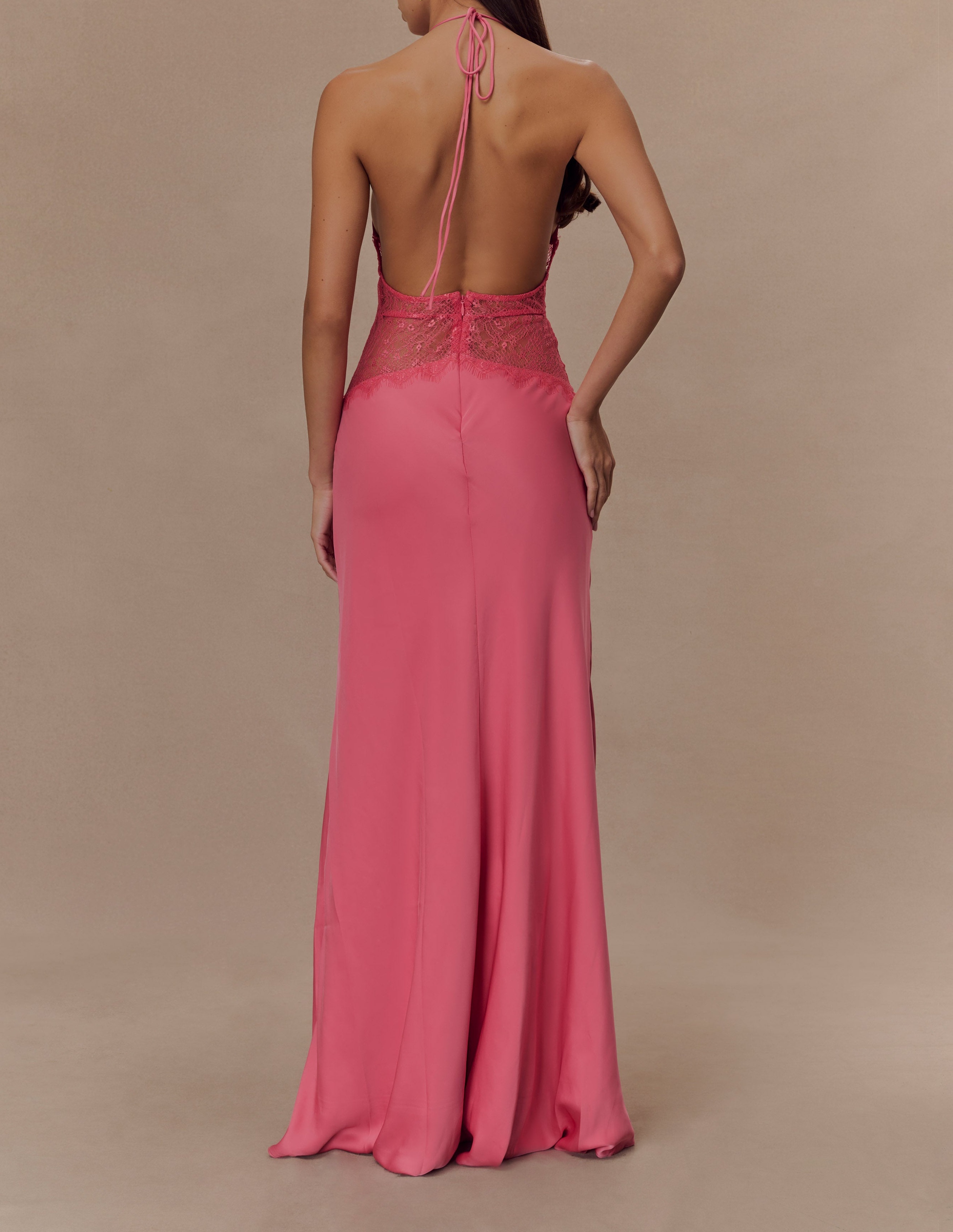 Rose Lace And Satin Maxi Dress