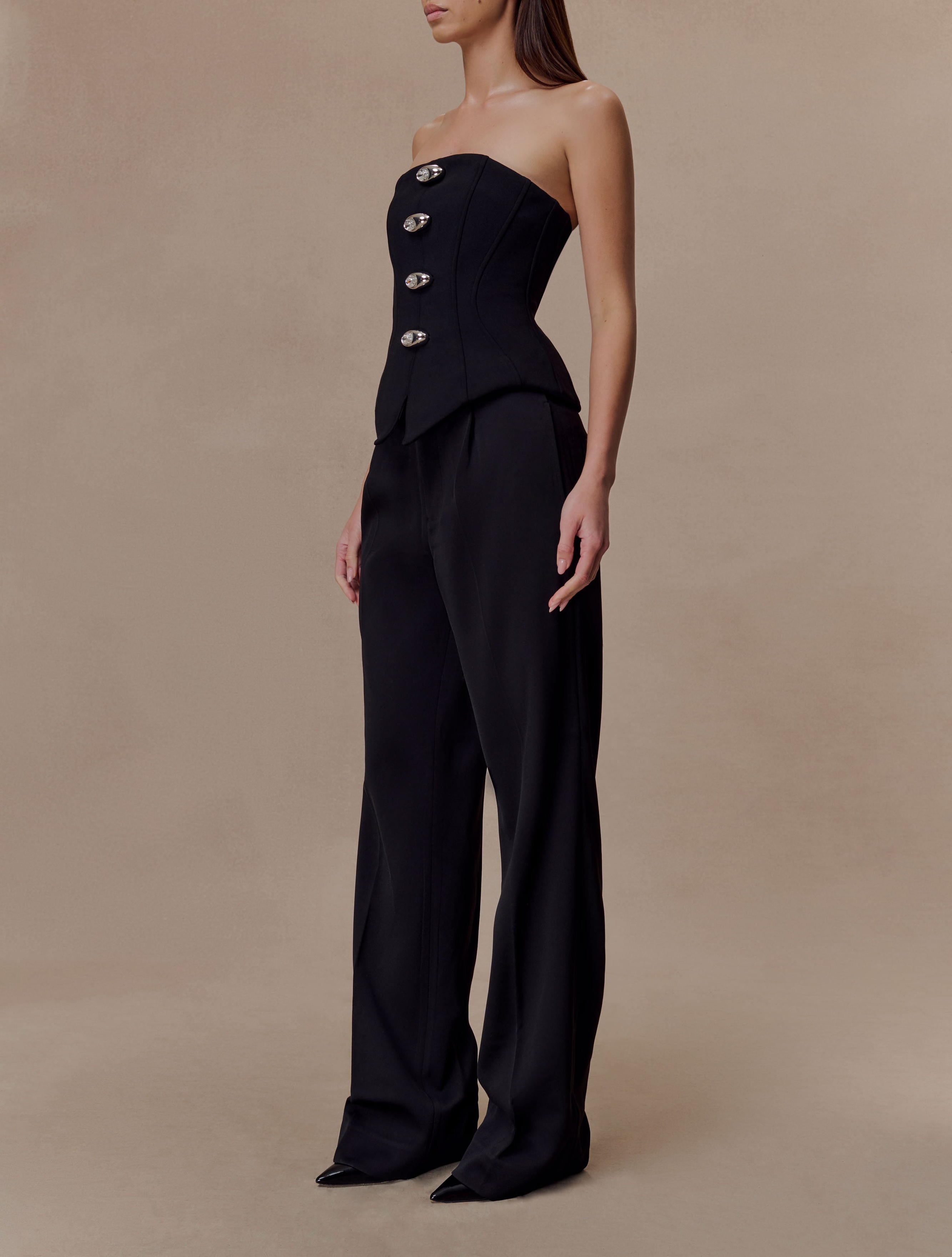 Black Satin Straight Leg Pant