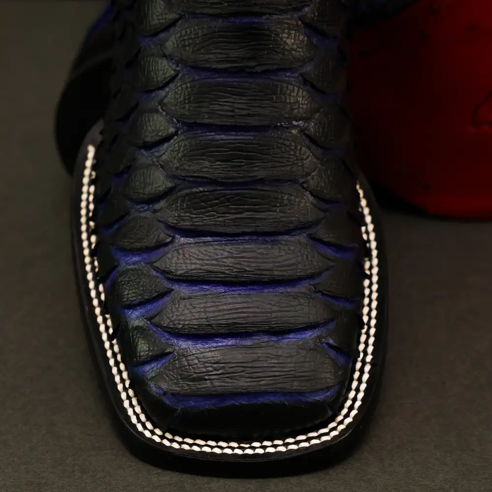 Black & Indigo Jumbo Python Leather Boots - Square Toe