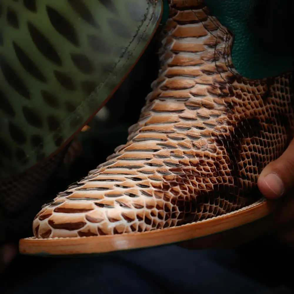 Desert Python Leather Boots — Square Toe
