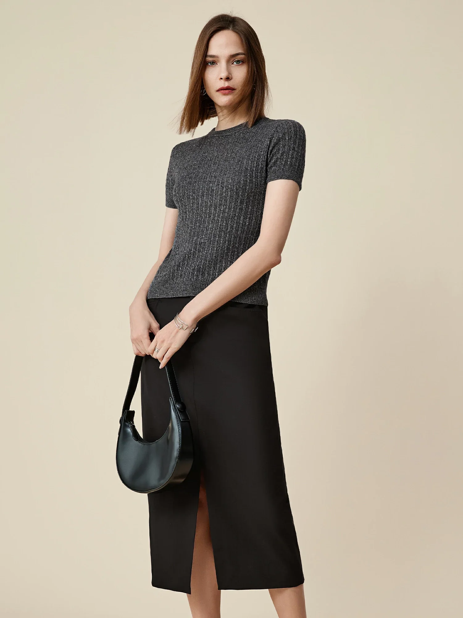 Wool Short Sleeve Sequin Knitted T-Shirt