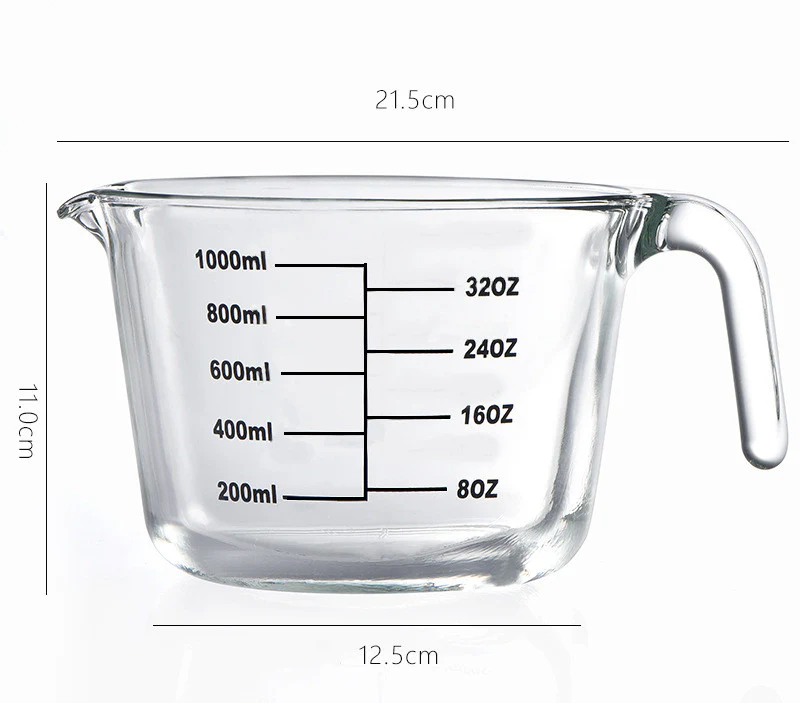 Anchor Hocking 1 Litre Glass Measuring Jug. Measures in Oz Pints & Ml