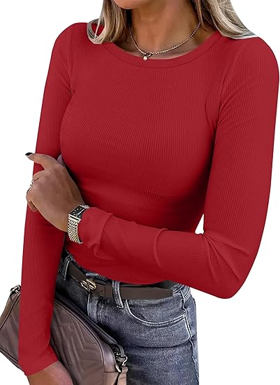 Women's Slim Fit Rib Knit Long Sleeve Top