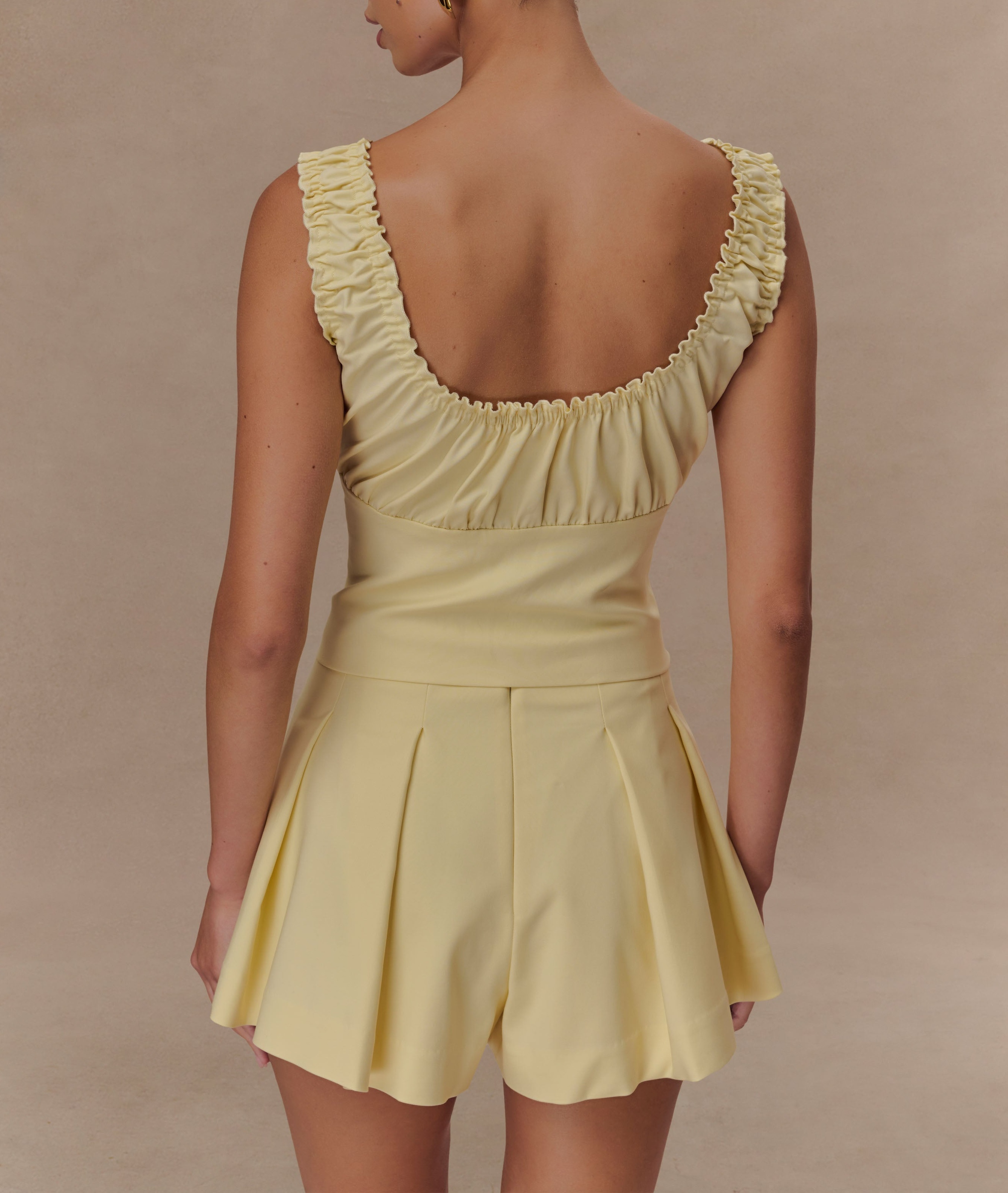 Lemon Sleeveless Ruched Top