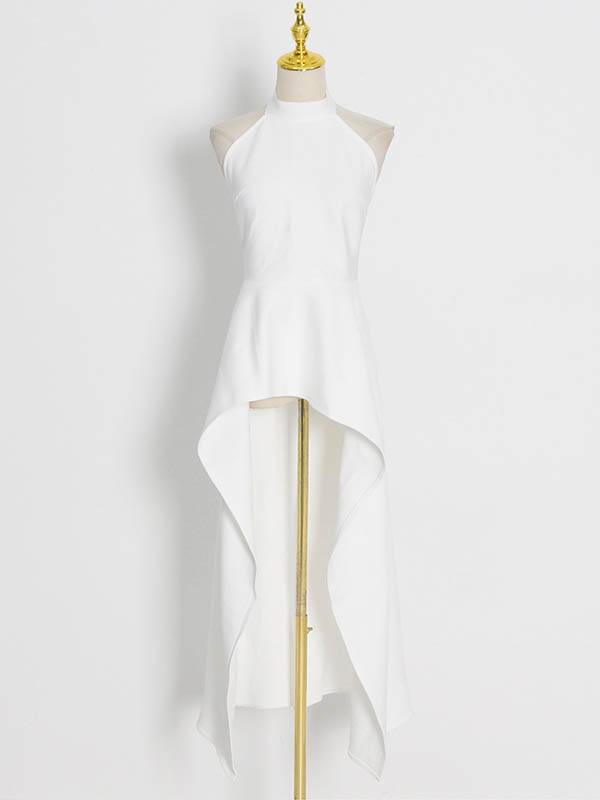 Original Sleeveless Irregularity Solid Color High-Neck T-Shirt Top&Pleated Skirt Bottom Two Pieces Set