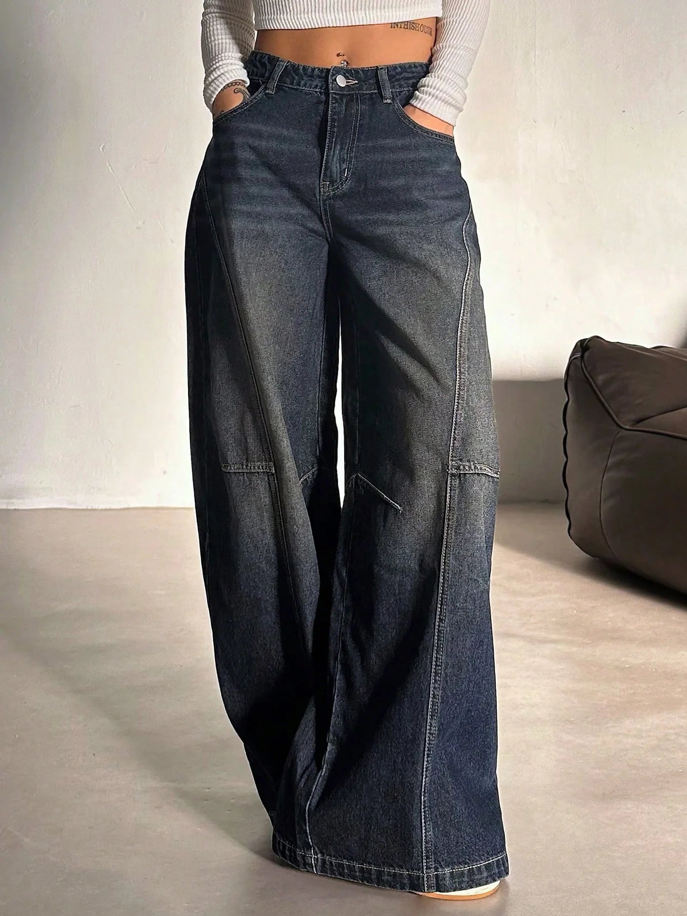 Bold Streak Pannel Wide Leg Jeans