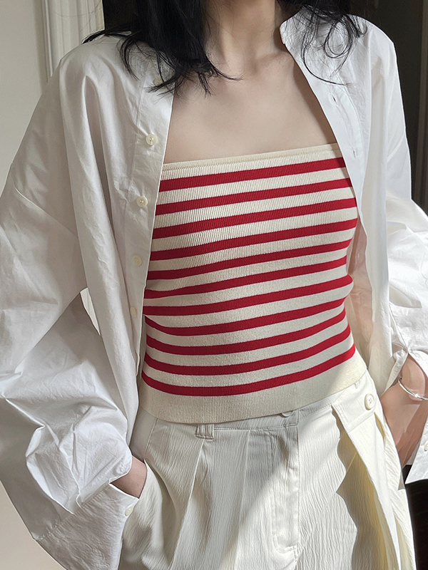 Simple Casual Striped Strapless Top