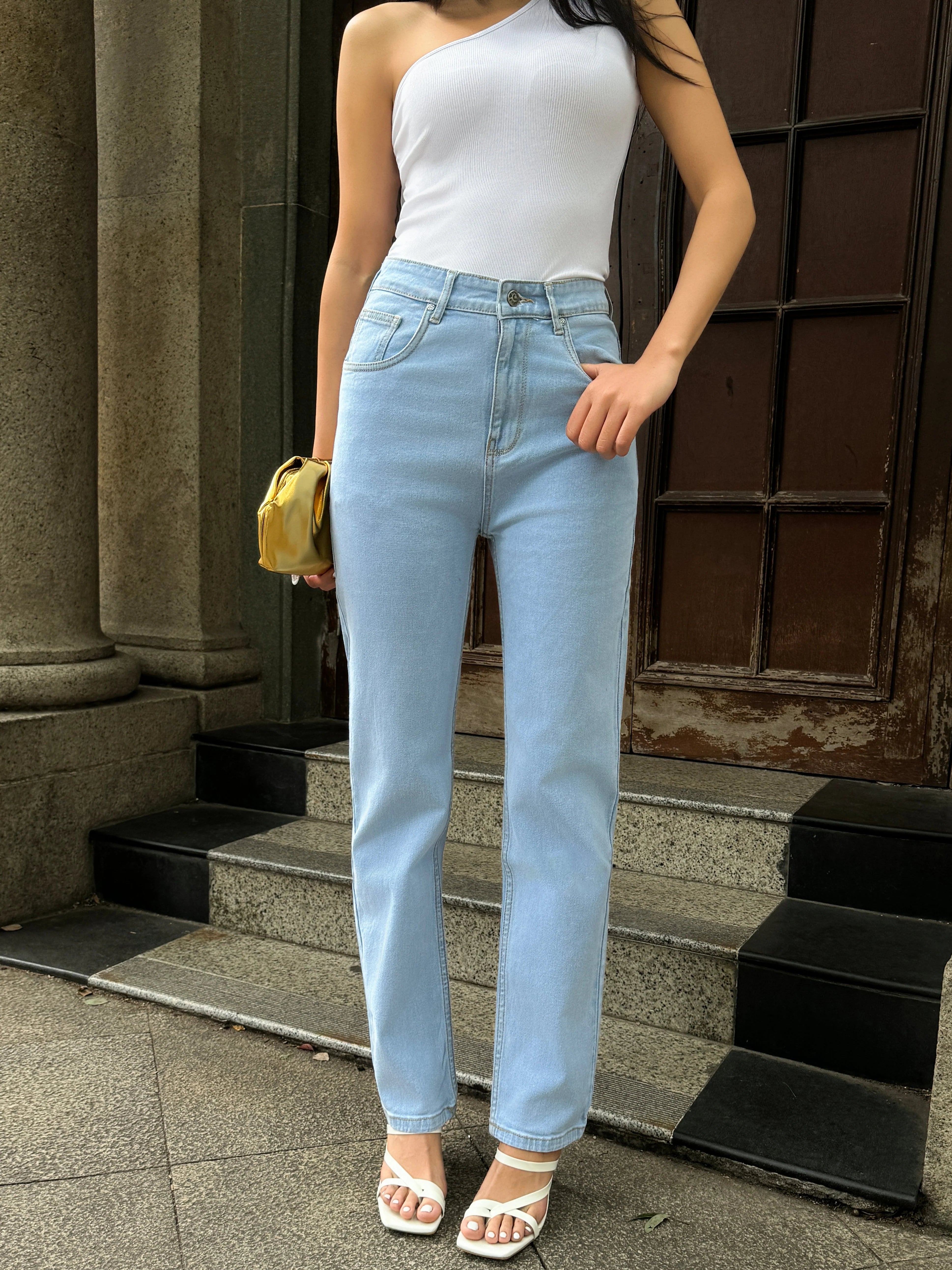 Wash Out Regular Blue Stretch Tailored Straight Leg Jeans