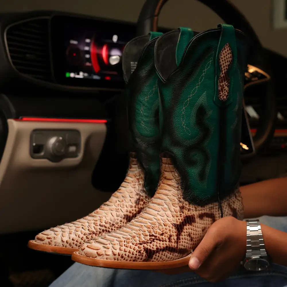 Natural Desert Python Leather Boots - Square Toe