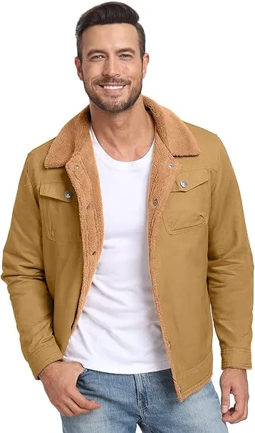 Men's Sherpa Lined Winter Trucker Jacket Warm Multi Pocket Casual Jacket
