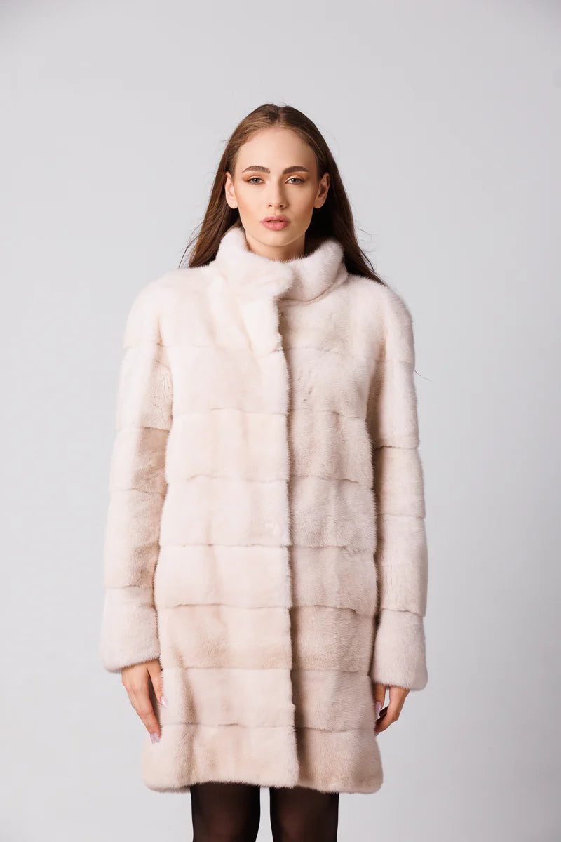 Haină din Blană Naturală de Vizon, Femei, Pearl 221